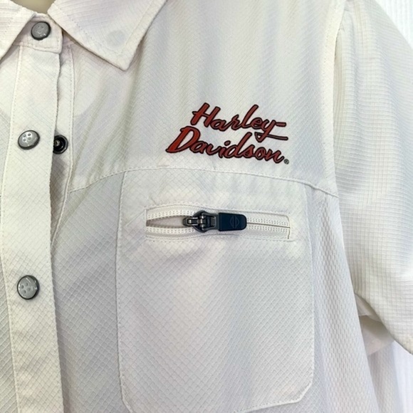 Harley Davidson - Ivory Performance Fast Dry Vented Woven Button Up Shirt Size L - Picture 5 of 13